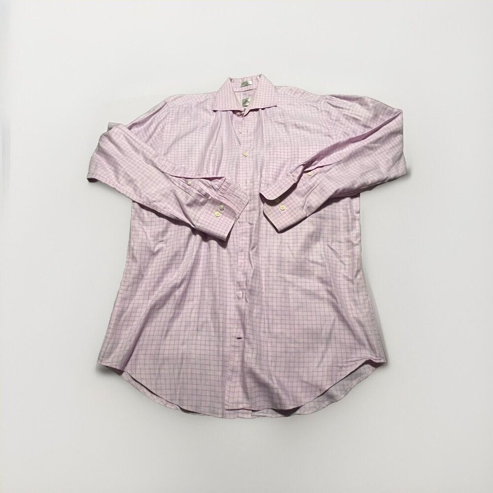 Peter Millar Mens Medium Pink Blue Plaid Long Sleeve Button Down Sport‎ Shirt